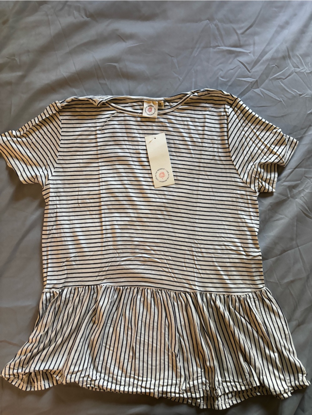 In the Moment White & Black Striped Peplum Top Size Medium NWT
